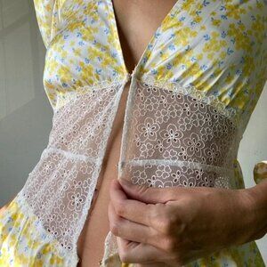 For Love And Lemons Yellow Floral Lace Robe